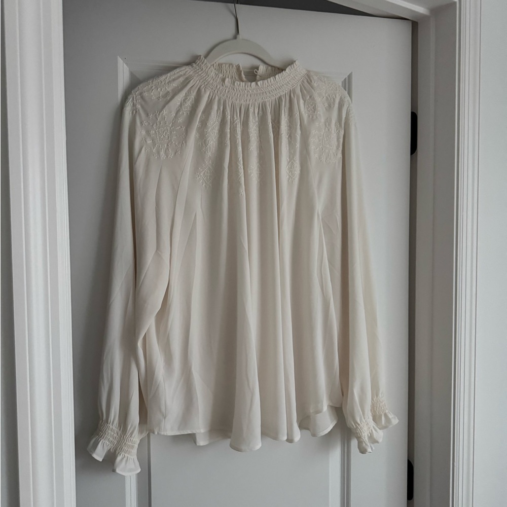 LOFT Ivory Embroidered Blouse